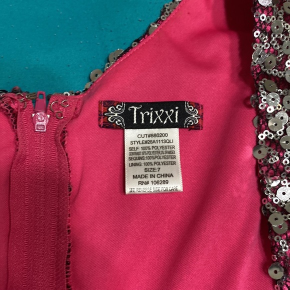 Trixxi one shoulder dress. Homecoming or prom. Fuschia with silver sequins - Picture 3 of 6